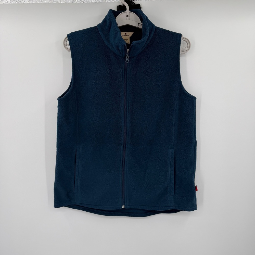 Woolrich Womens Fleece Vest Navy Blue Full Zip Mock Neck Sleeveless Jacket M